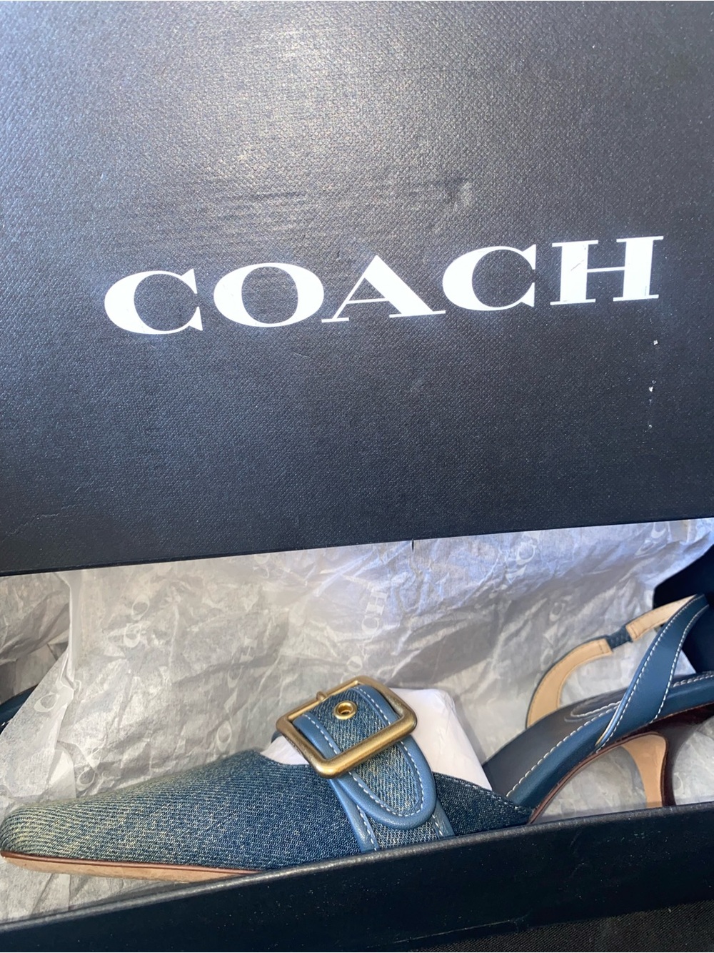 Coach Blue Denim Pointed Slingback Heels with Buckle Sz 8.5 - Picture 10 of 10